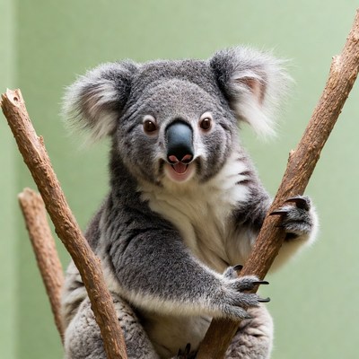 Cute koala clinging to branches