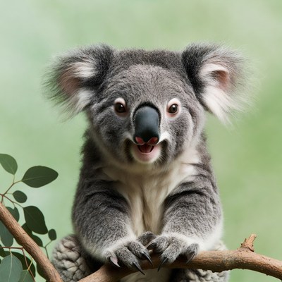 Cute Koala Smiling on Branch