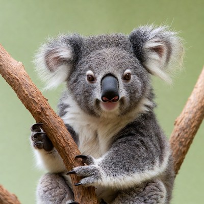 Cute koala clinging to branch