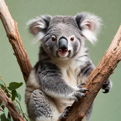 Cute Koala Clinging to Eucalyptus Branch