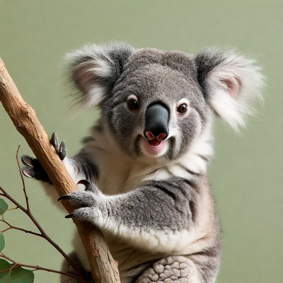 Cute koala clinging to branch