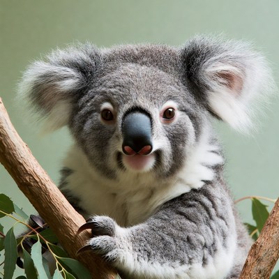 Koala clinging to eucalyptus branch