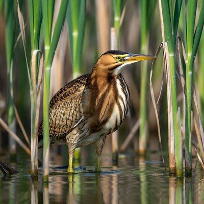 Bittern standing in reeds