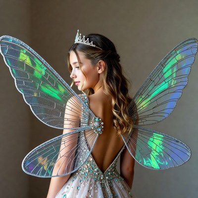 Girl with iridescent fairy wings