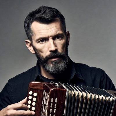 Bearded man playing accordion