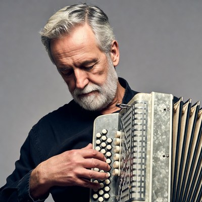 Elderly man playing accordion