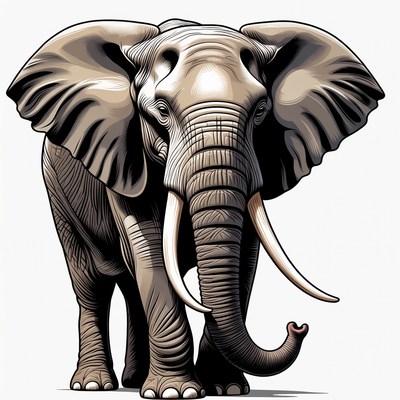 Elephant standing on white background