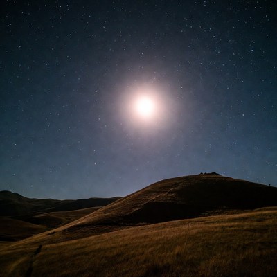 Full Moon Over Grassy Hills