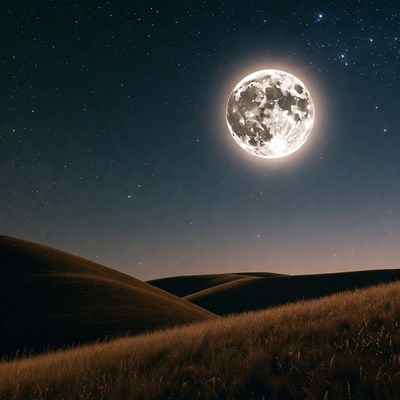 Full Moon Over Grassy Hills