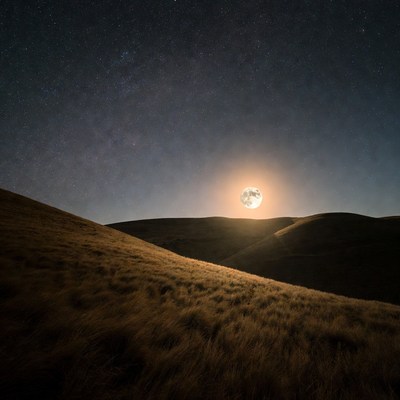Full Moon Over Grassy Hills