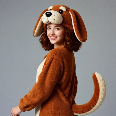 Girl in brown dog costume