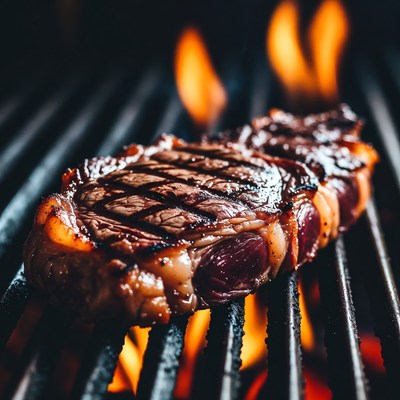 Grilled Ribeye Steak on BBQ