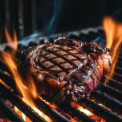 Grilled Ribeye Steak on BBQ Grill
