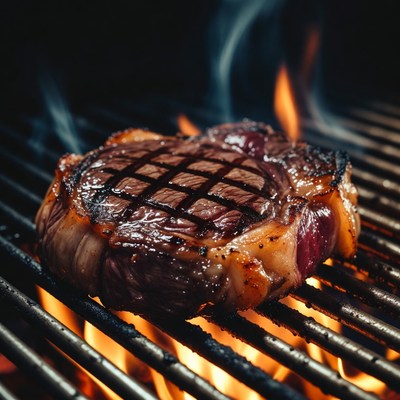 Grilled Ribeye Steak on BBQ