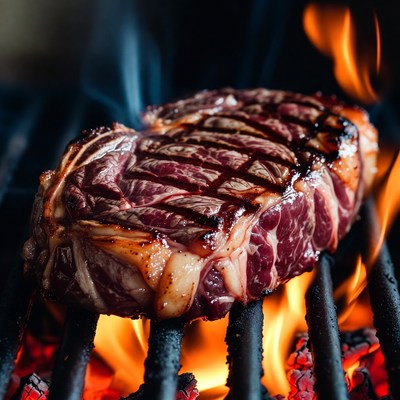 Grilled Ribeye Steak on Flames