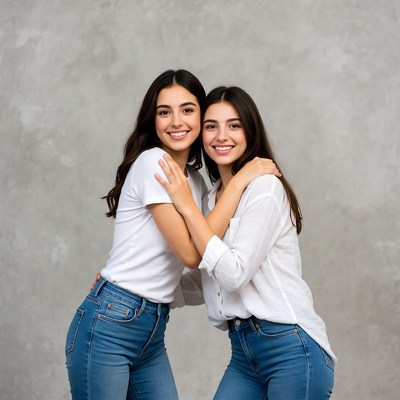 Two smiling Latina women hugging