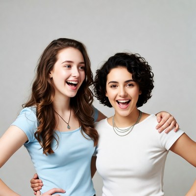 Two young women smiling together