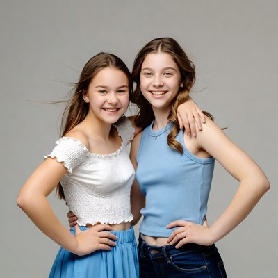 Two Smiling Teenage Girls Hugging