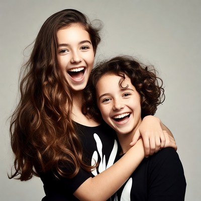 Two girls hugging and smiling