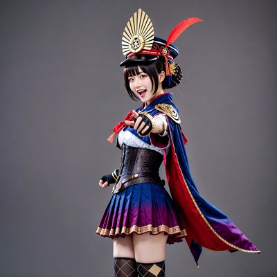 Asian girl in Japanese military cosplay