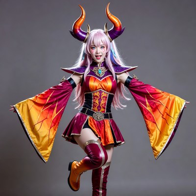 Cosplay girl in demon horns costume