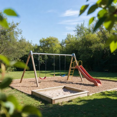 Children's playground with swings and slide