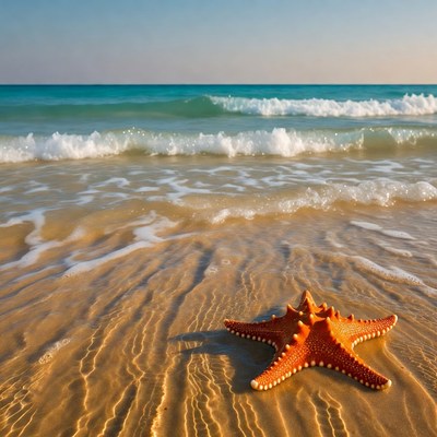 Orange Starfish on Beach