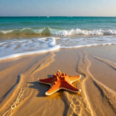 Orange Starfish on Beach Sand