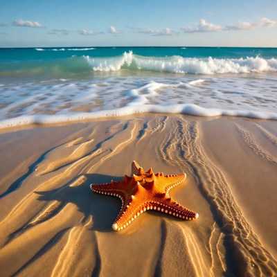 Orange Starfish on Beach Sand
