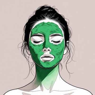 Asian woman with green face mask