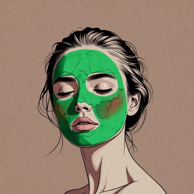Woman with green face mask
