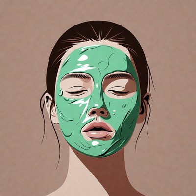 Woman with green face mask