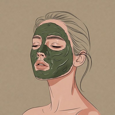 Woman with green face mask