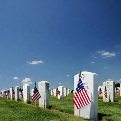 American Flags on Cemetery Headstones