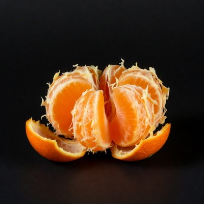 Peeled Mandarin Orange on Black