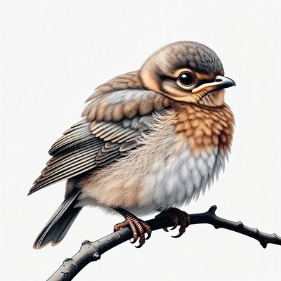 Baby Robin Bird on Branch