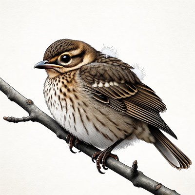 Baby Veery Thrush on Branch