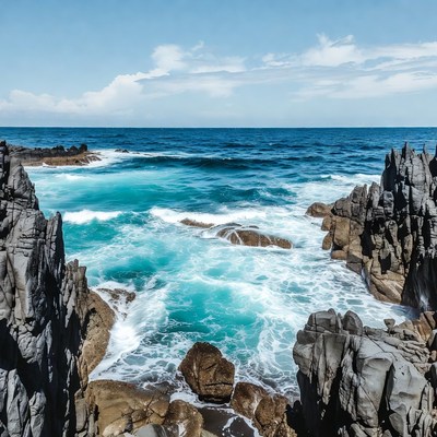 Ocean waves crashing on rocks