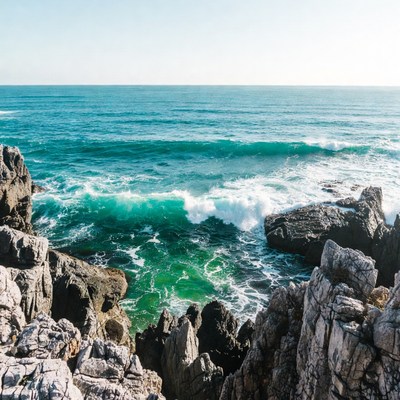 Ocean Waves Crashing on Rocks