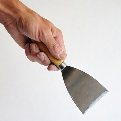 Man's hand holding trowel