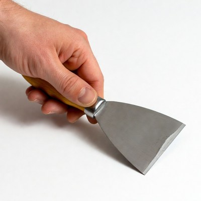 Man holding yellow handle putty knife