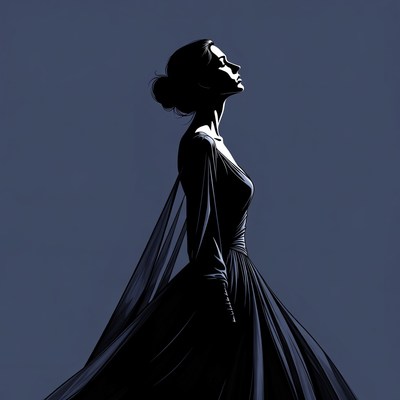 Silhouette of Woman in Flowing Gown