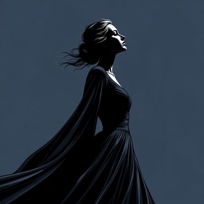 Silhouette of woman in flowing dress