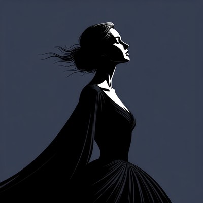 Silhouette of woman in flowing gown