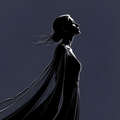 Silhouette of woman in flowing dress