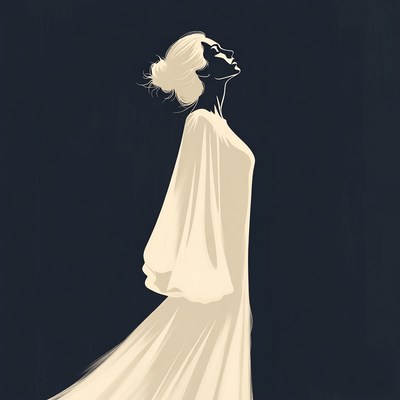 Silhouette of woman in flowing white dress