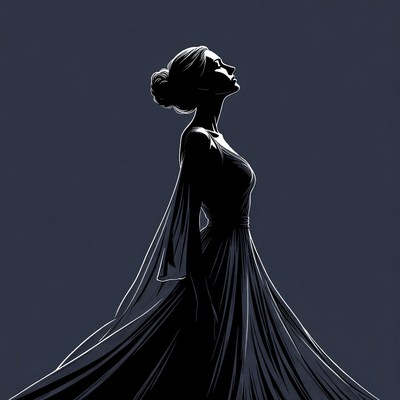 Silhouette of Woman in Flowing Dress