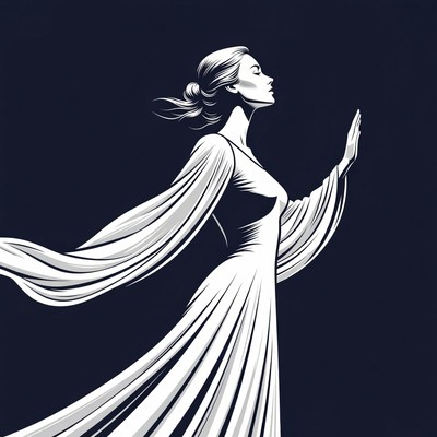 Profile view of woman in flowing dress