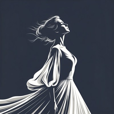 Woman in flowing dress silhouette