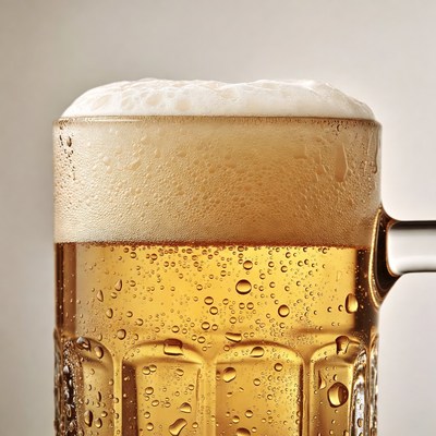 Close-up of frothy beer mug